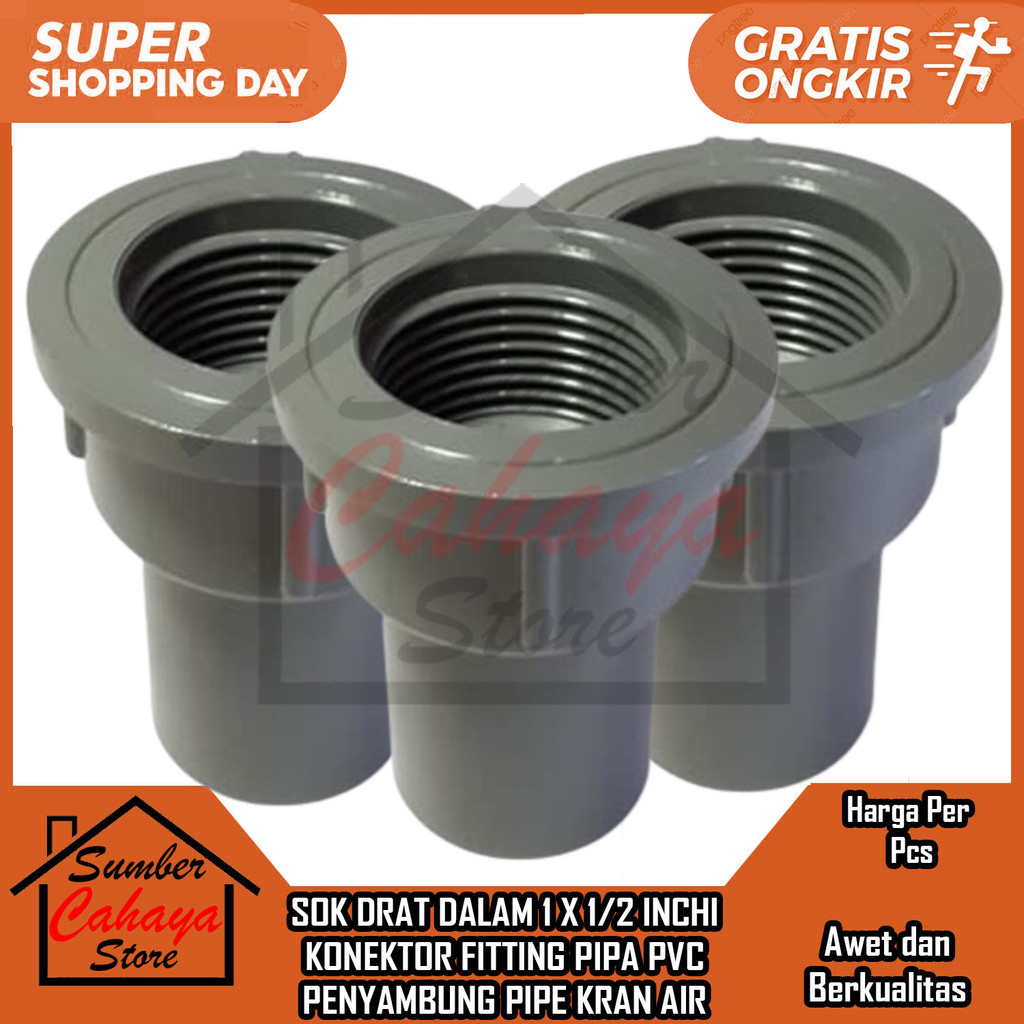 Rucika Sok Drat Dalam Fitting Pvc 1 X 1/2 In Inci Inch Inchi Faucet Socket Sock Derat Fiting Piting 