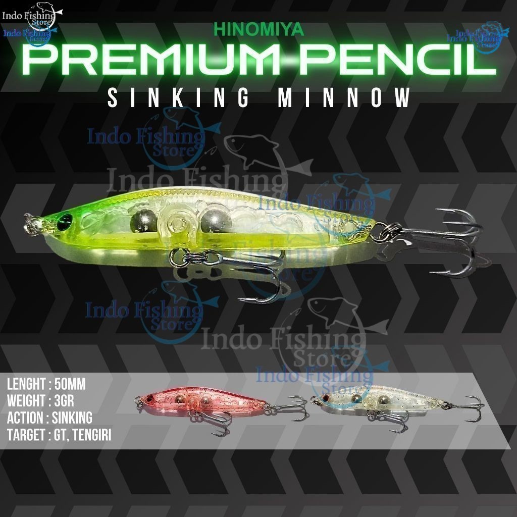 Umpan HINOMIYA Premium Pencil 5cm 3gr Sinking Minnow Lure Mancing Casting UL Gt Tengiri Hook VMC
