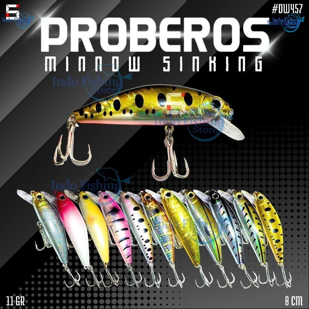 Umpan Pancing Lure Casting Minnow PROBEROS 8cm Sinking 11gr #DW457