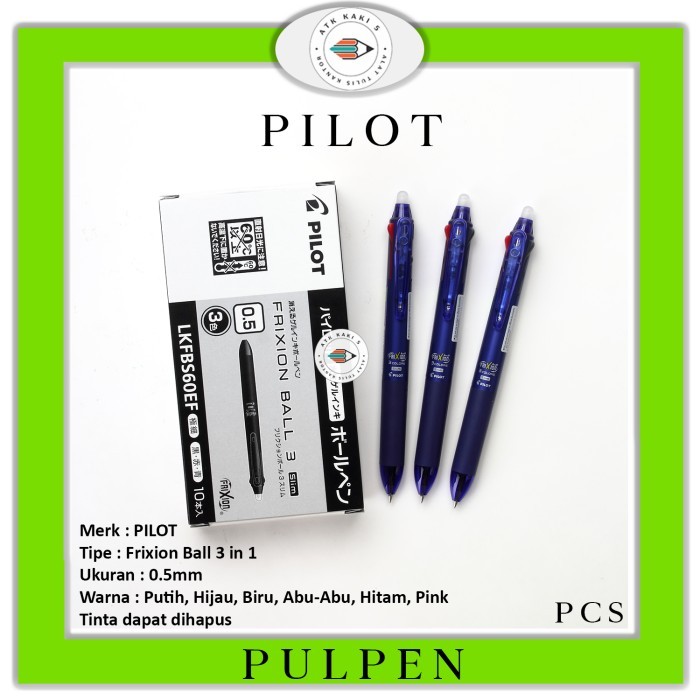 

PENA PILOT FRIXION 3 in 1 0.5mm Warna warni Bisa Di Hapus [ 1 Buah ] - Putih