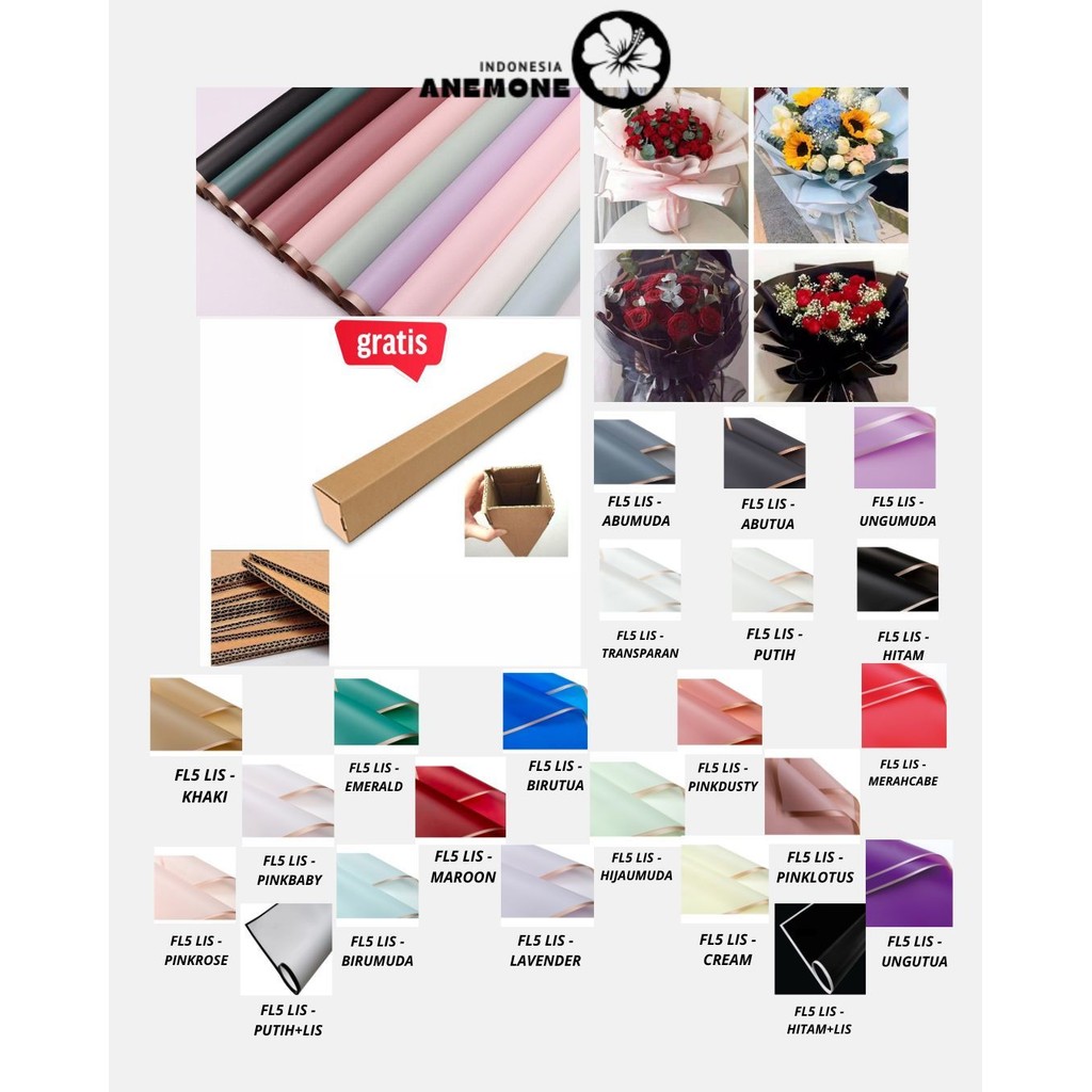 

ANEMONE - FL5 LIS 5Lembar-Kertas Bunga Buket Transparan List Emas/Kertas Buket Bunga Florist Cellophane