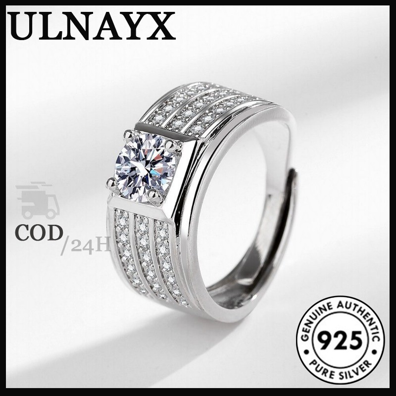 1 Karat Moissanite Mendominasi S925 Cincin Perak Ring Lamaran Pria