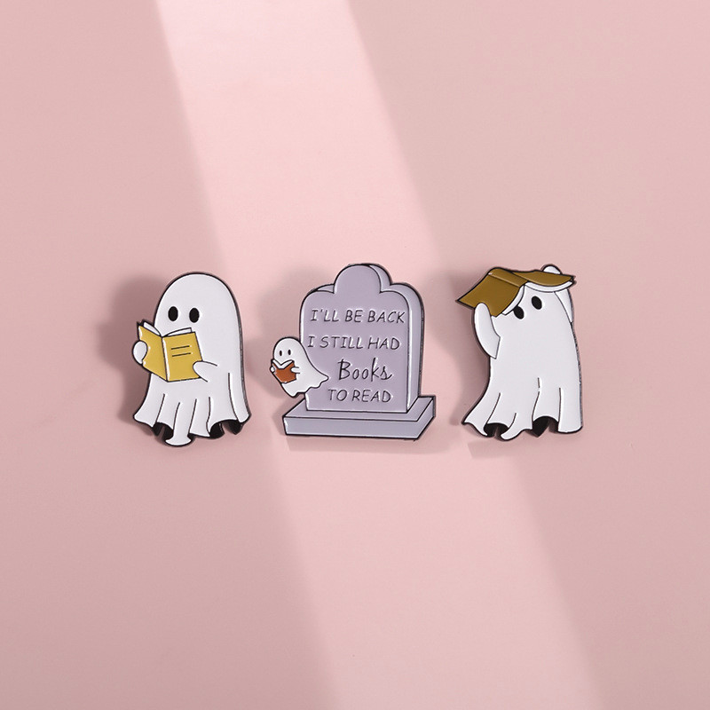 

Cute Ghost Bookworm Enamel Pin Spooky Had Book To Reading Brooch Lapel Badge Halloween Festival Jewelry Gift Custom Wholesale