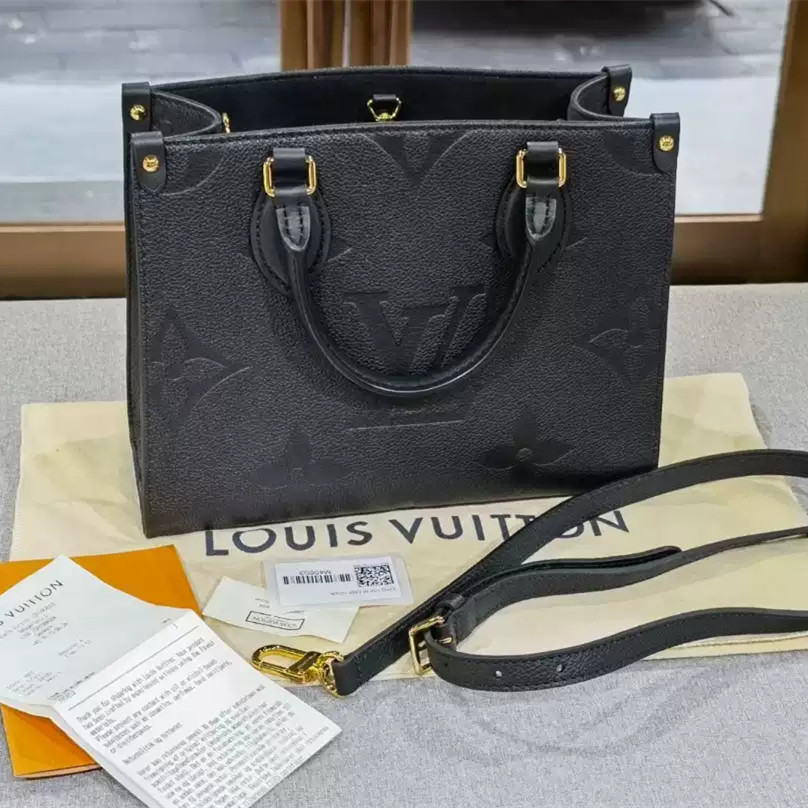 【bekas asli】（M45653 ） Louis Vuitton ON THE GO tas jinjing/tas tangan timbul presbiopia/tas bahu/tas 