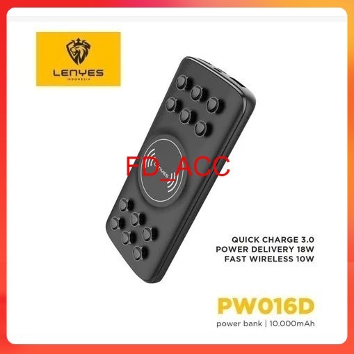 FD LENYES PW016D WIRELESS POWERBANK 10.000mAh FAST CHARGING QC 3.0 + PD