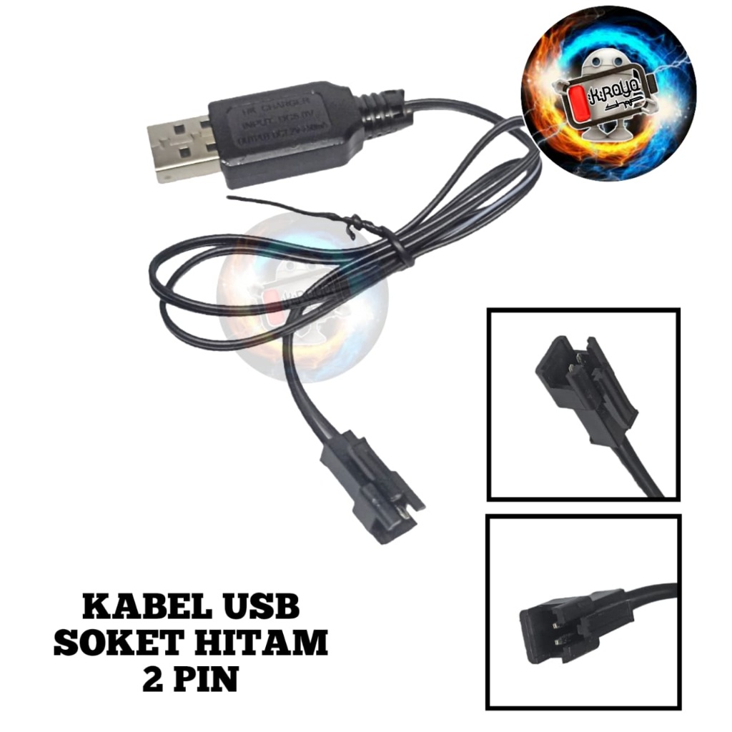 Kabel Cas Mobil RC Model USB Soket Hitam 2Pin Panjang Kabel 50Cm