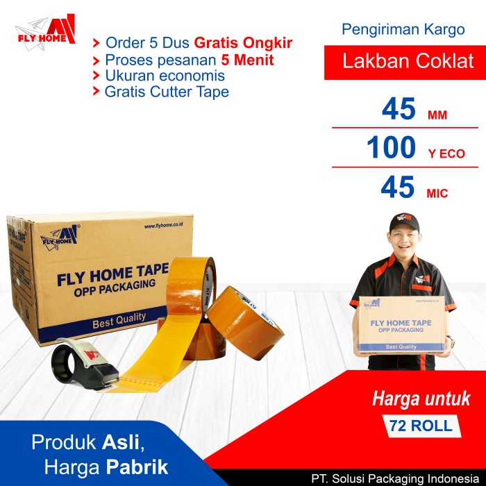 

[LK-0528] FLY HOME Lakban bening 100 Yard 72pcs Harga Grosir 72/90/100 - Bening, 45x100Y ECO