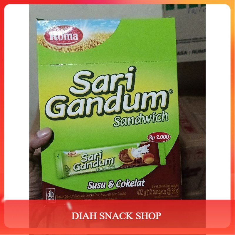 

DSS Sari Gandum Sandwich krim susu cokelat 1 box isi 12 pcs