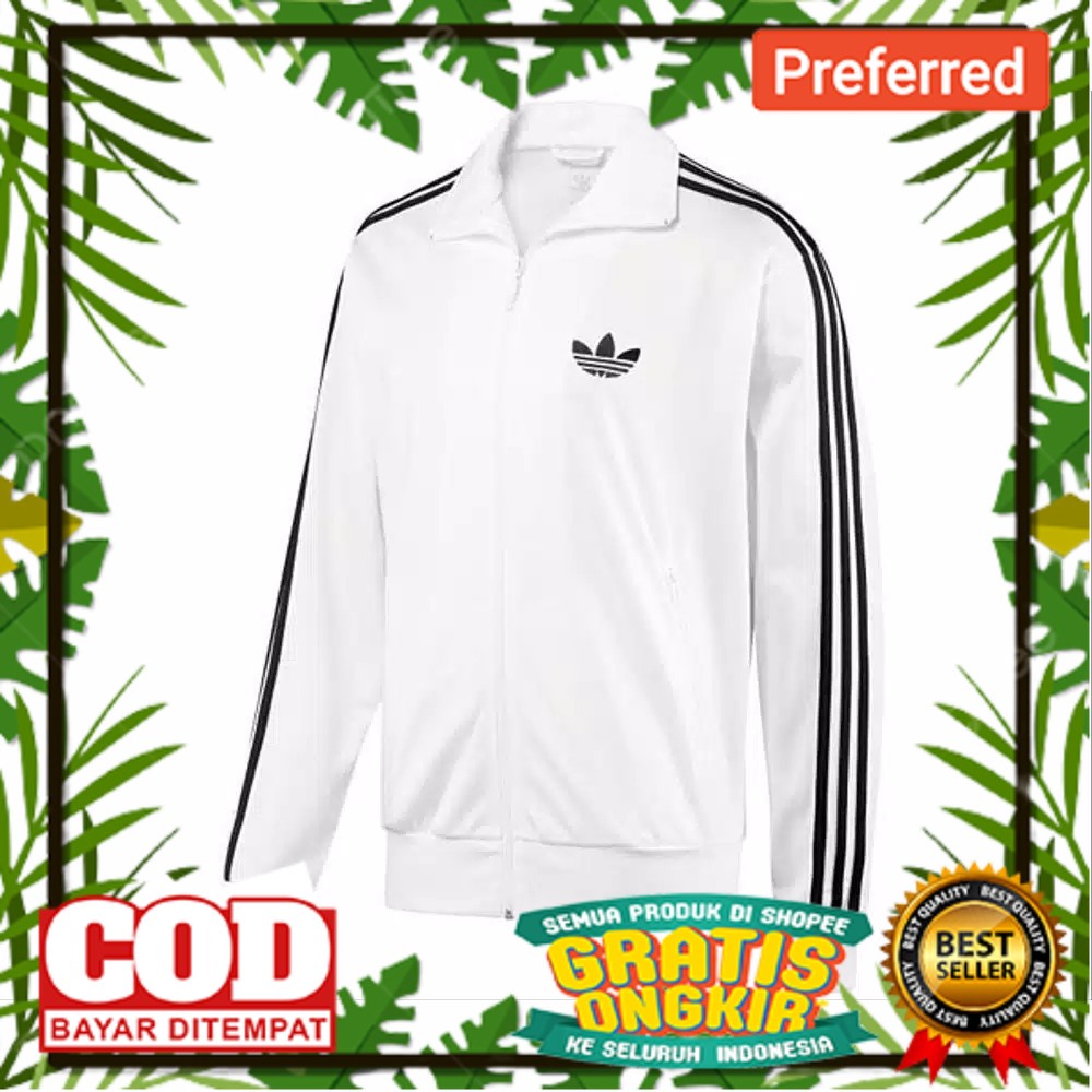 SUPER BIG PROMO /Jaket Adidas Tracktop Firebird pria - Putih Strep Hitam Polyster