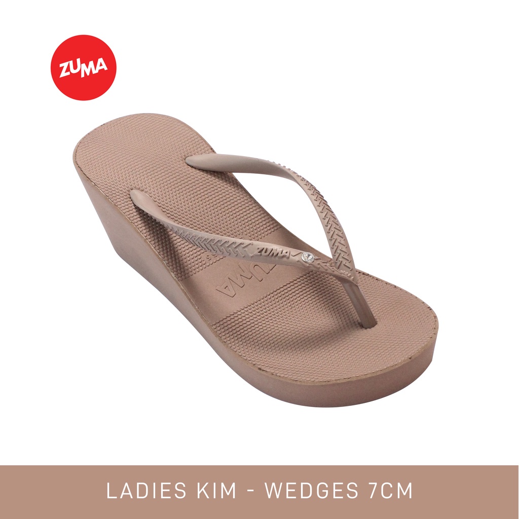 Zuma Women Kim 3 Gingersnap, Sandal Jepit Wanita Wedges Karet Polos, Kunyit