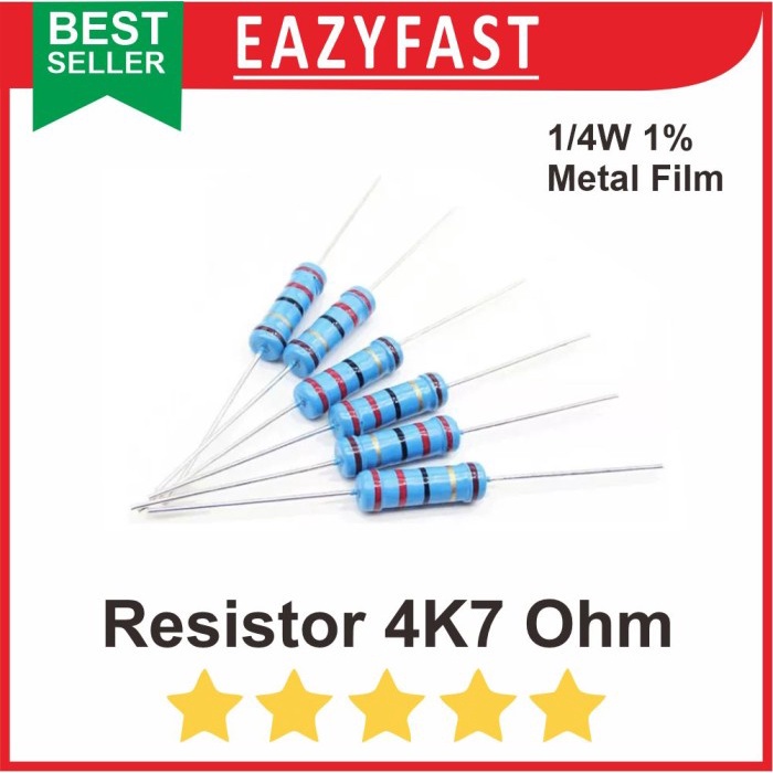 Resistor R 4.7 K 4.7K R4.7K R4K7 4K7 4700 Ohm 1/4 Watt Metal Film Biru