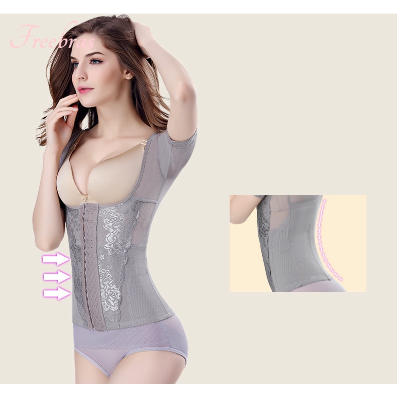 Wanita Lengan Korset Pendek Perut Postpartum Tiga Kancing Shapewear Korset Munafie Pelangsing Korset Perut