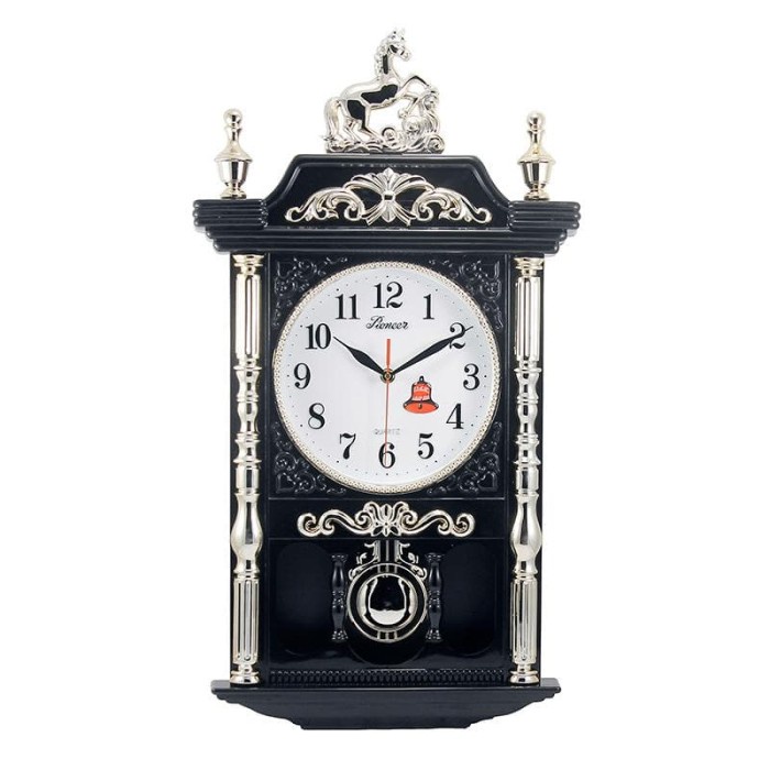 Jam Dinding Melody Pioneer Bunyi Bel Lonceng Setiap Jam Pendulum - Hitam