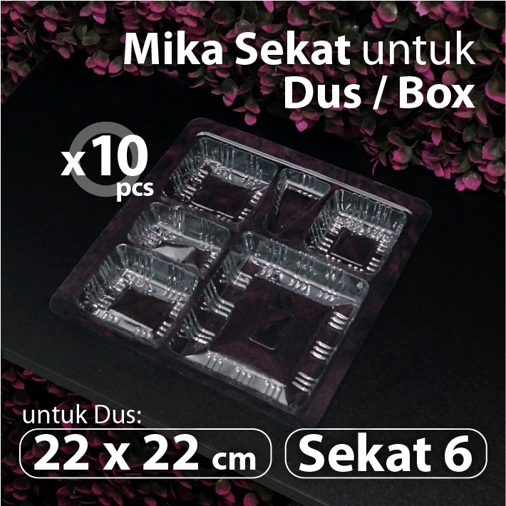 (Bekasi) Paket 10 pcs - Mika Sekat 6 Alas Nasi Kotak 22 x 22 cm