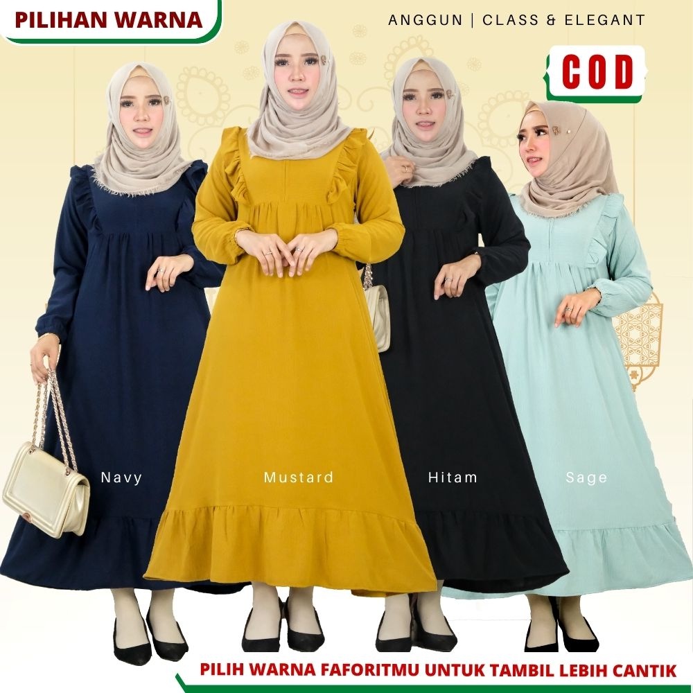 Baju Gamis Wanita Remaja Bahan Katun Crinkle Premium Lengan Karet Polos Adem Terbaru Kekinian Busui 
