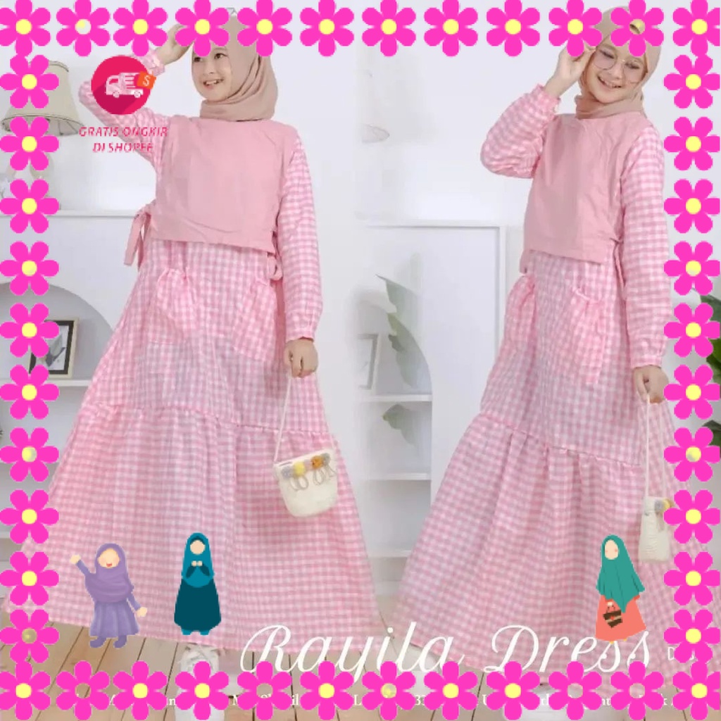 BAJU MUSLIMAH ANAK PEREMPUAN GADIS WANITA GIRLS MOTIF CUANTIK / RAYILA KIDS DRESS KAIN KATUN KOTAK M