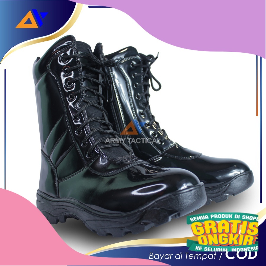 Sepatu PDL TNI Kilap Model Jatah Pria Sepatu Satpam Security TNI AD Banser Resliting Hitam Tali Terb