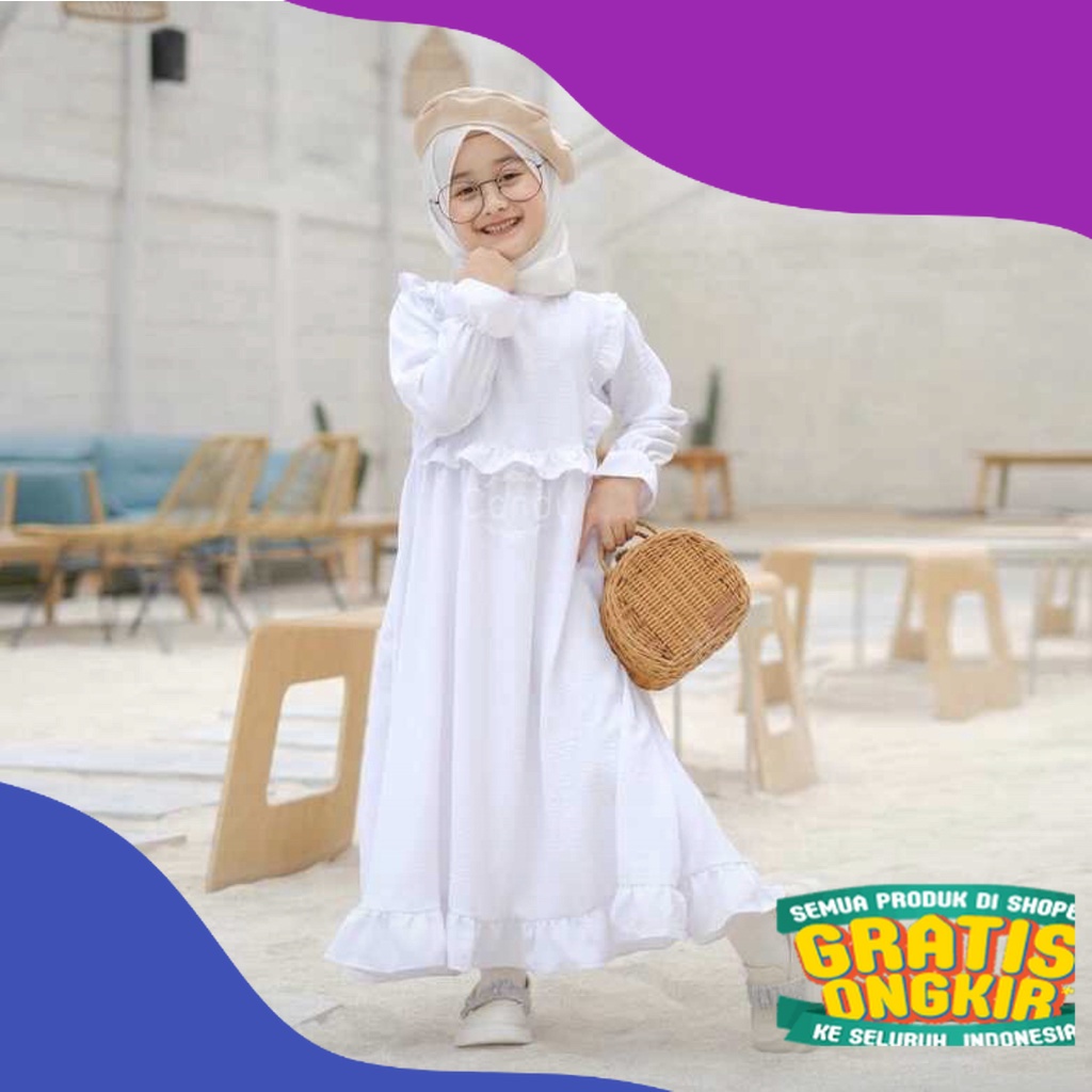 Baju Gamis Anak Perempuan Putih Bersih Polos | Gamis Manasik Haji | Baju Seragam Sekolah Anak Peremp
