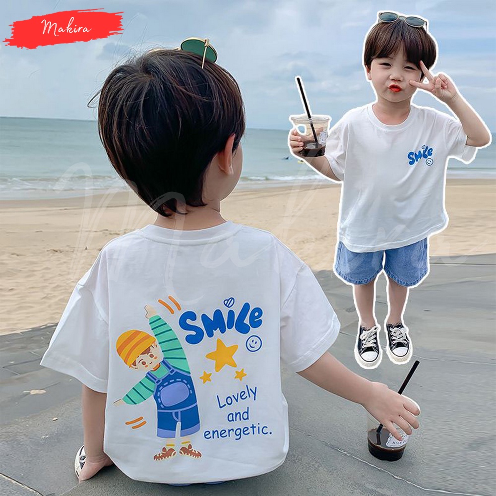 Kaos Baju Kaus Tshirt Anak Laki Laki Perempuan Unisex Kekinian Terbaru Model Sablon SMILE LOVELY AND