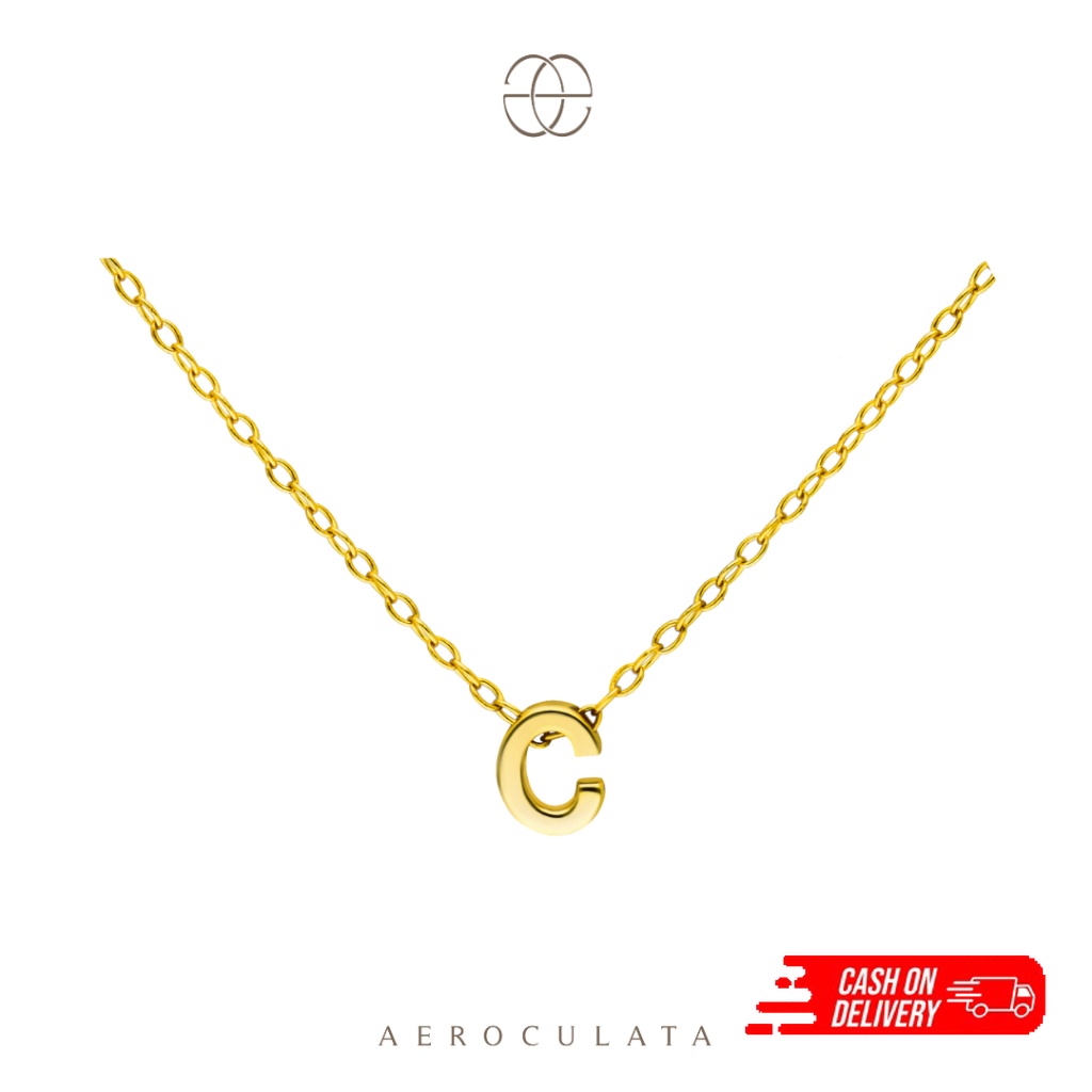 (COD) Aeroculata Mini Cara Necklace Kalung 925 Sterling Silver Lapis Emas 18K Kalung Huruf Garansi