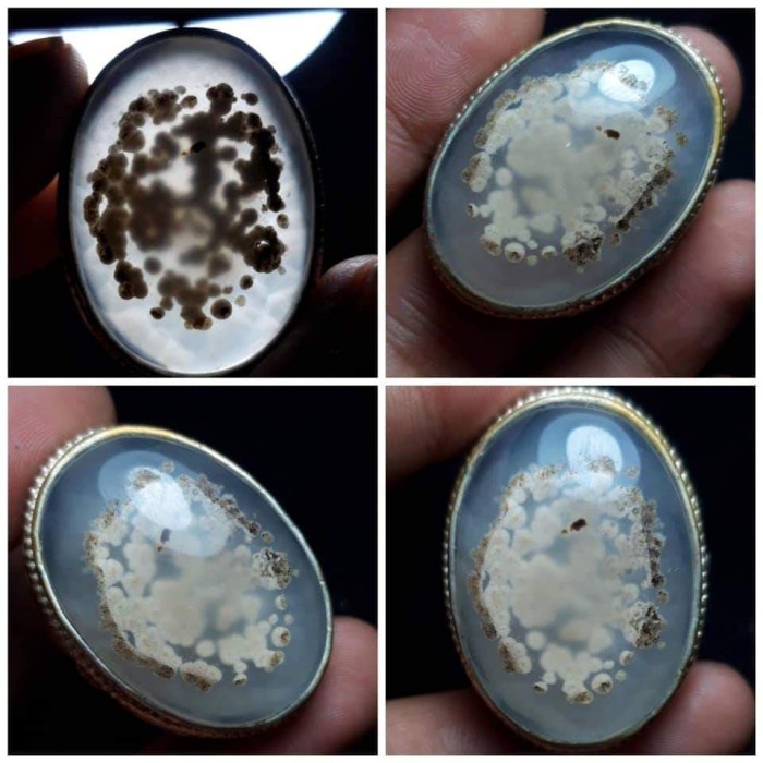 Cincin Batu Akik Dendrit Motif Gambar Totol Telur Kodok Antik