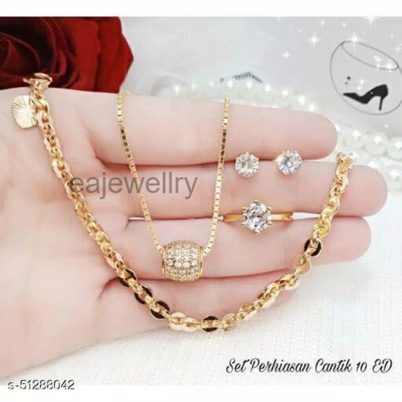 Perhiasan emas 1 set simple permata wanita anti karat mewah