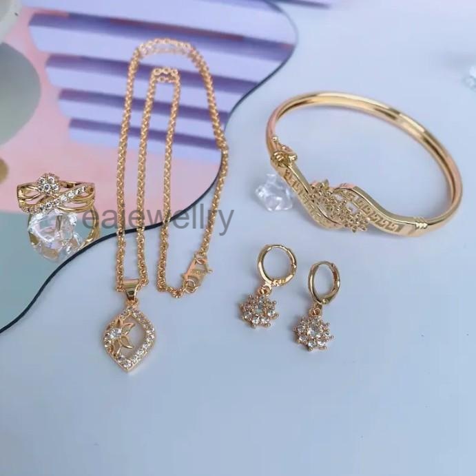 1 Set perhiasan emas motif bintang asli 24 karat mewah elegan