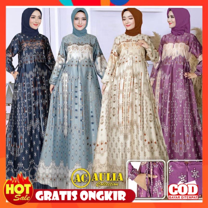 KAIN ADEM HALUS TEBAL / (READY JUMBO) AULIA DRESS GAMIS MOTIF TERBARU GAMIS SILK PREMIUM