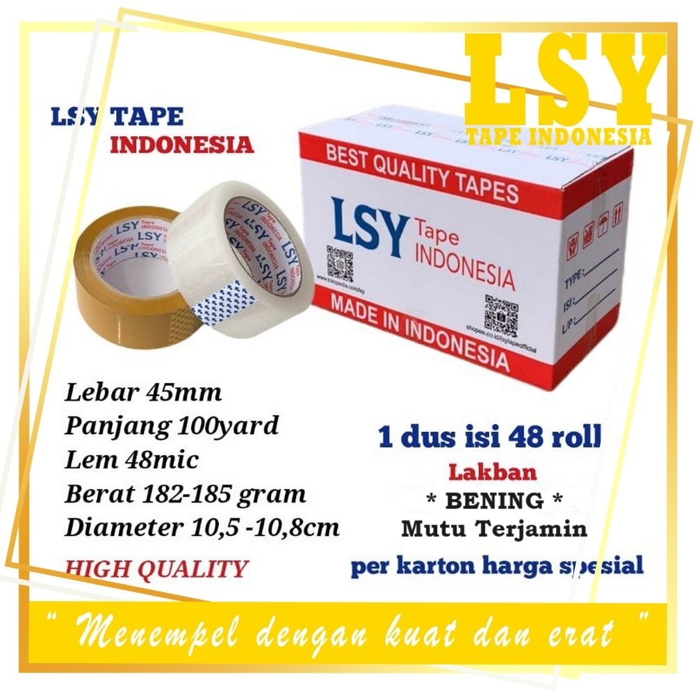 

LSY 1Dus Grosiran 48roll Lakban Bening 45mm x 100yard 48mic Berkualitas