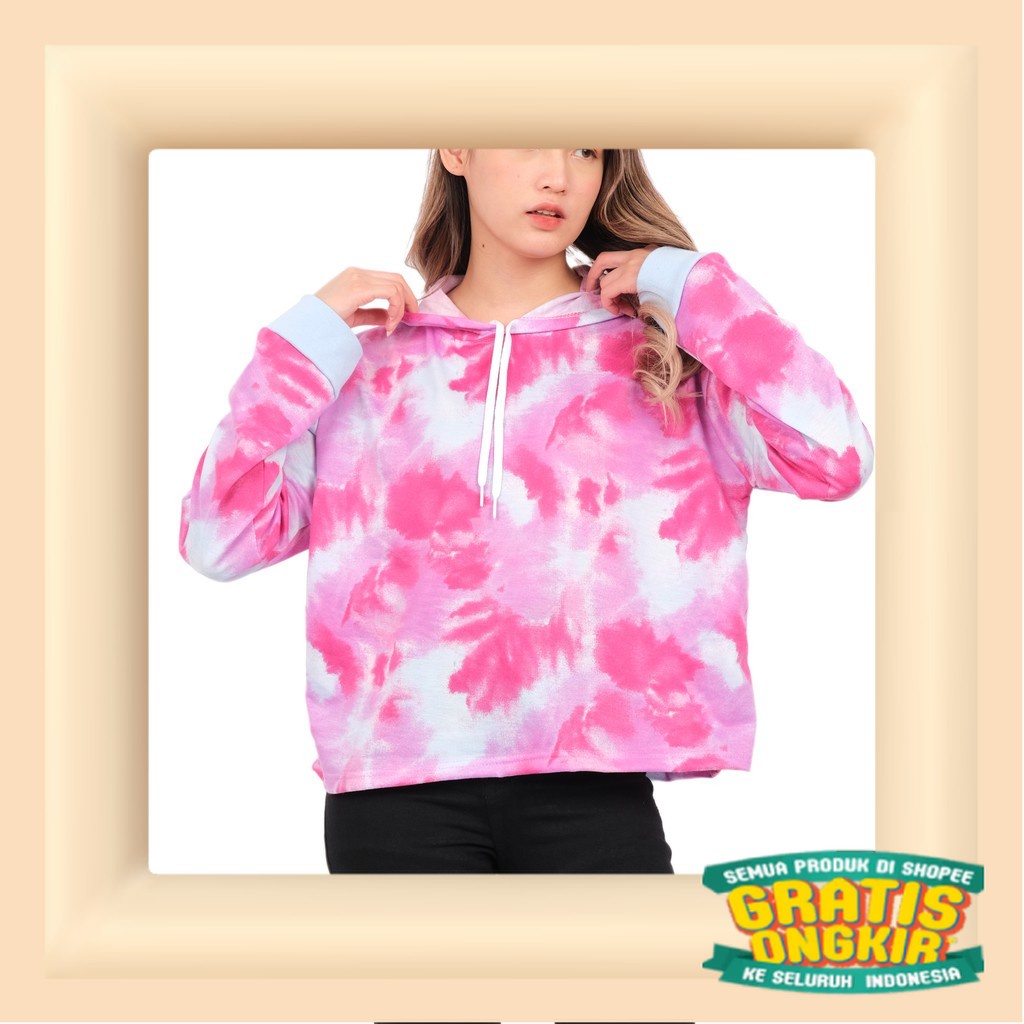 BL - REESE Sweater Crop Oversize Wanita Lengan Panjang Hoodie Tie Dye/ top murah termurah
