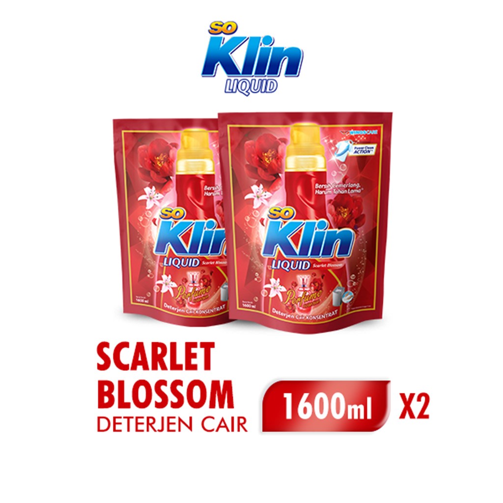 GARANSI (COD) SOKLIN DETERJEN CAIR PERFUME MERAH SCARLET BLOSSOM POUCH 1600 ML X2 TERLARIS TERMURAH