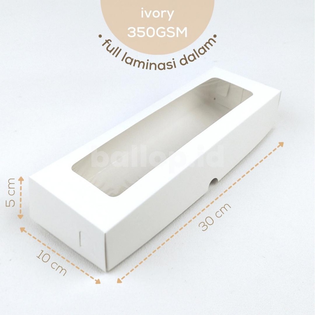 

IVORY 30 10 5 CM Laminasi Jendela Kotak Box Kemasan Packaging Dus Roti Brownies Putih Dos