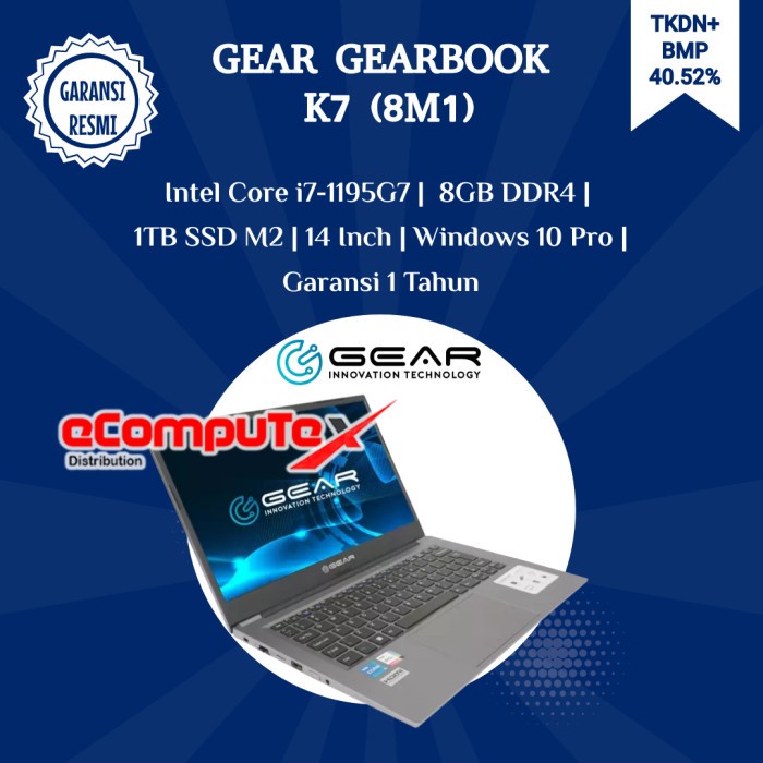 Laptop Gear Book K7 (8M1) i7-1195G7 8GB 1TB - TKDN RESMI