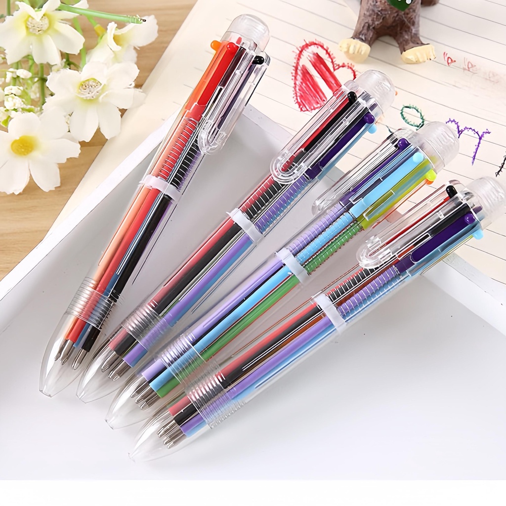 

pulpen bolpoin/fountain pen 6-warna transparan pena bolpoin enam-dalam-satu warna