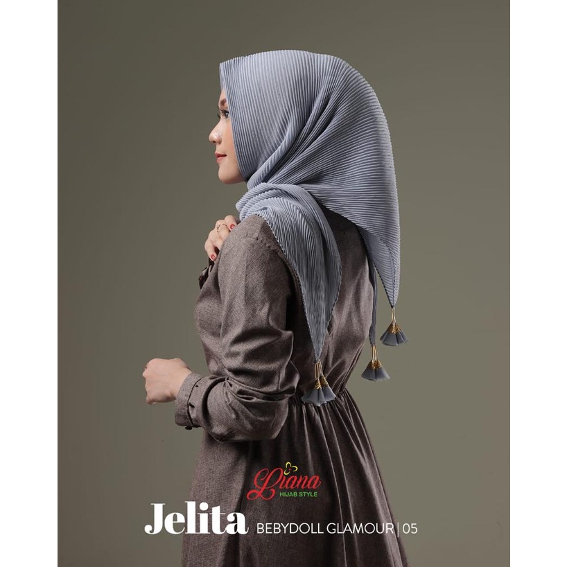 Jilbab Segiempat Segi Empat Plisket Polos Jelita Tassel Ori Liana Hijab BY QOID