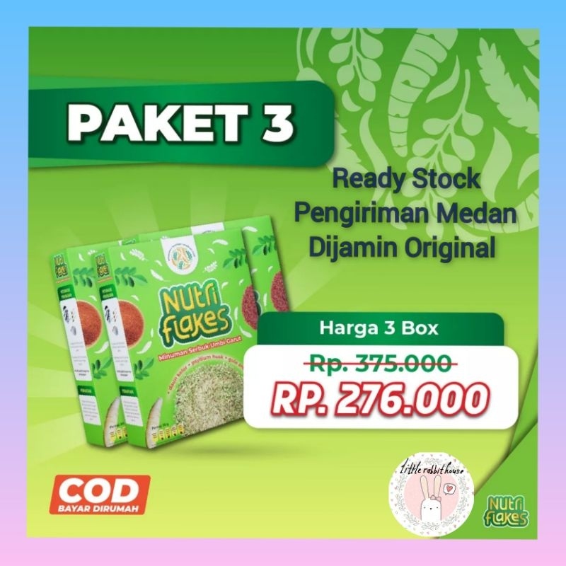 

ORIGINAL READY MEDAN NUTRIFLAKES PAKET ISI 3 BOX SEREAL MINUMAN SERBUK UMBI GARUT ORIGINAL AMPUH ATASI MAAG ASAM LAMBUNG