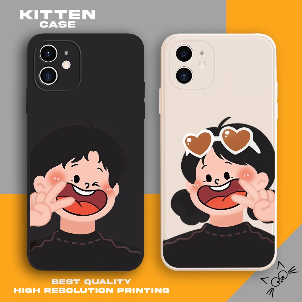 Case Oppo A5S A17 A57 A15 A16 A12 A54 A55 A58 A78 RENO5 RENO8T RENO7 KT370 Couple Boy Girl Love Glas