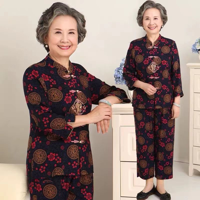 Gaun Nenek Setelan Musim Panas Setelan Katun Sutra Wanita Tua Setelan Tang Ibu Musim Semi Rekreasi D
