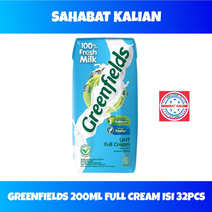 

[Big Sale] SUSU UHT GREENFIELDS FULL CREAM MILK 200ML 1 KARTON ISI 24 PCS - FULL CREAM 32PC