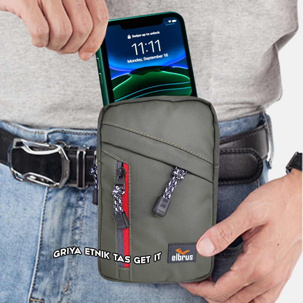 Tas HP Pria Waterproof 7 inch Tas Gantung Leher Pinggang Elbrus