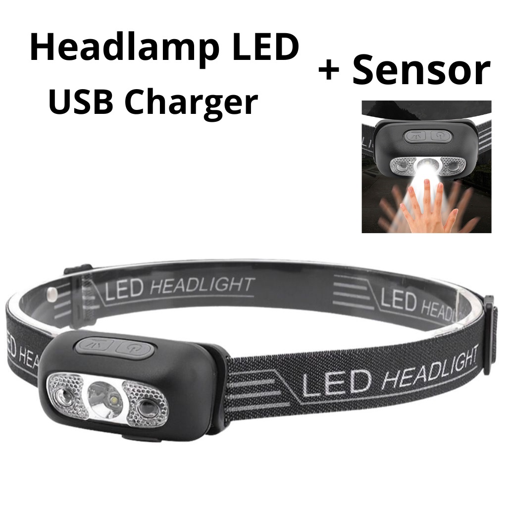 Senter Headlamp Sensor Senter Kepala LED USB Charge Sorot Sorot LED USB Charge
