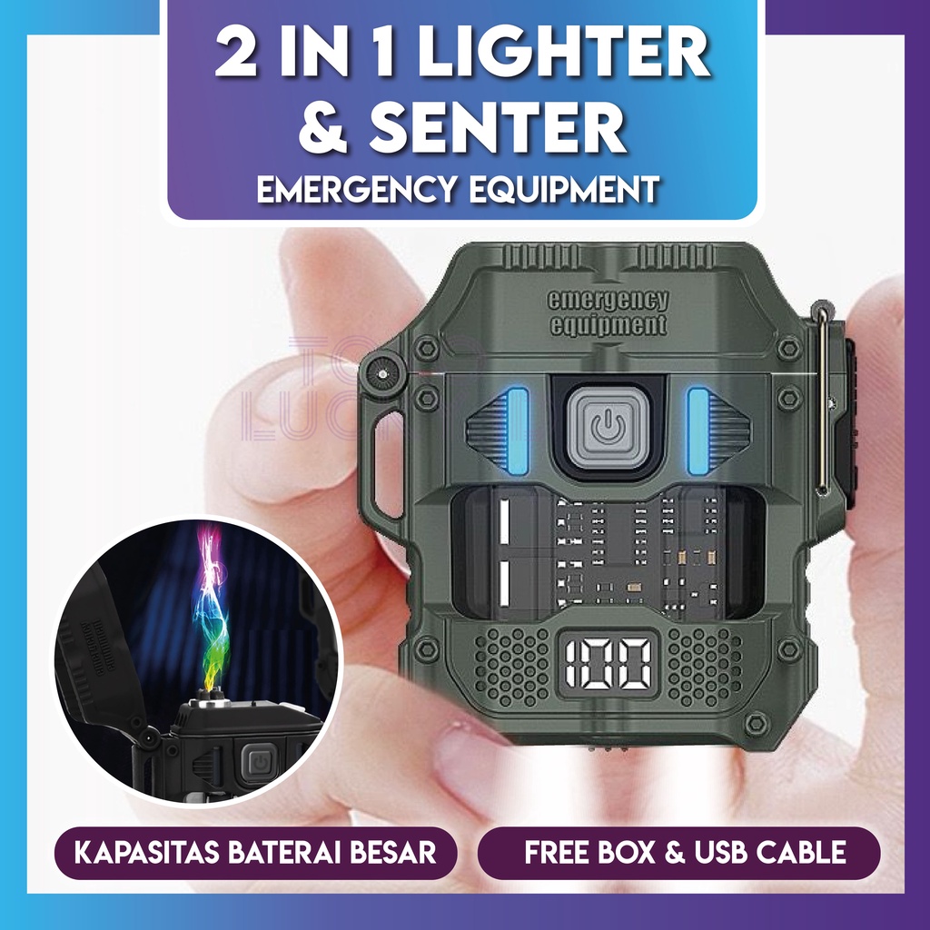 Senter Korek Api Elektrik 220Lm 2in1 Plasma Lighter Camping Hiking Mini Cas USB Type C