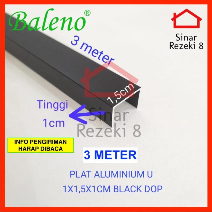 Plat Aluminium List U Hitam 10 x 15 x 10mm / Lis Edging Interior