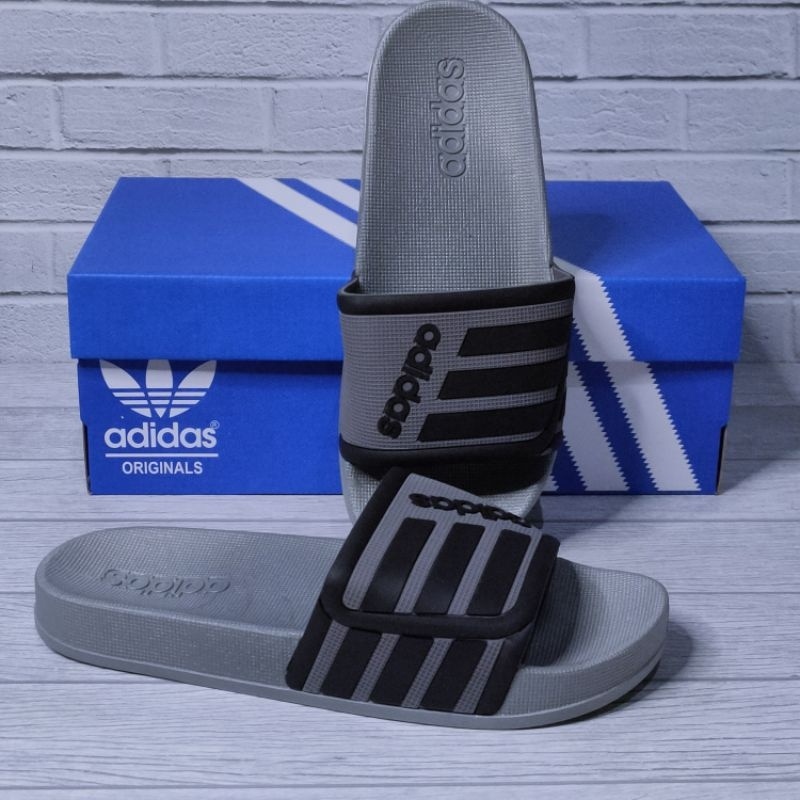 Sandal Pria Slip On / Sendal Wanita Slop / ADIDAS Slide Abu - Hitam Grade Original