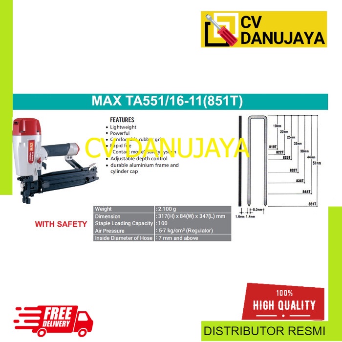 

Air Nailer Mesin Tembak Paku MAX TA-551 - 16-11-851T