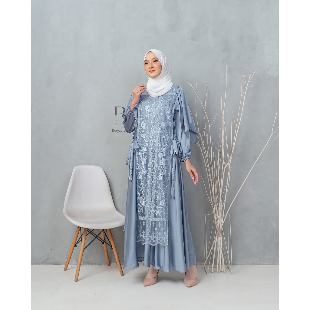 MELISA DRESS GAUN PESTA DRESS KONDANGAN SATU SET BAHAN MAXAMARA SILK WITH BRUKAT ORGANZA SERAGAM BRI