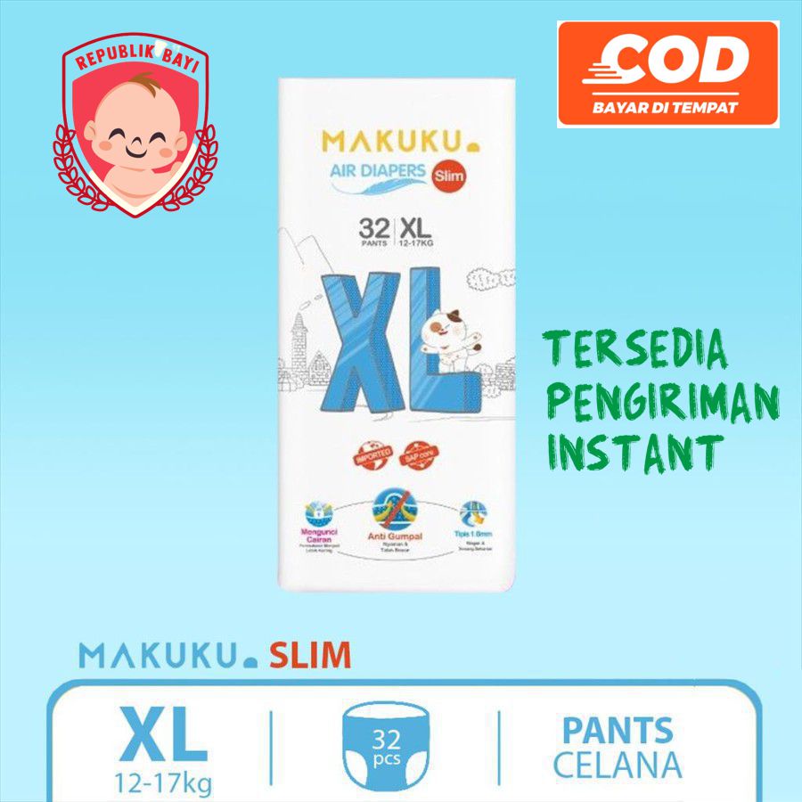 Makuku Air Diapers Slim Pants Celana XL 32 XL32 Popok Bayi Murah