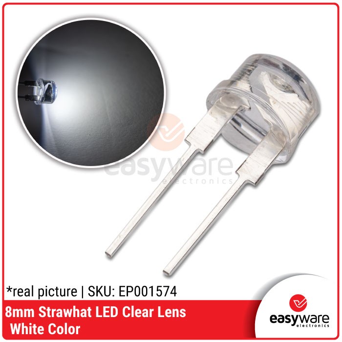 LED 8mm Strawhat White Clear Lens LED Topi 8 mm Strawhat Putih LED F8 CO27