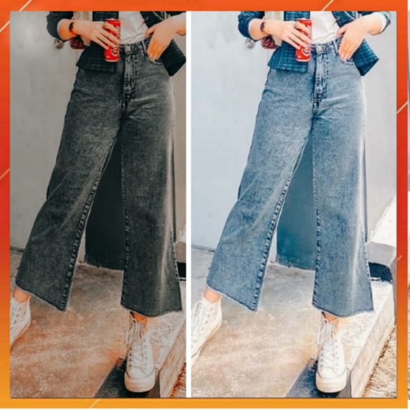 PREMIUM HIGHWAIST JEANS KULOT PUTIH,HITAM,SNOW,MEDIUM UNFINISH KEKINIAN HW JEANS / CELANA HIGHWAIST 
