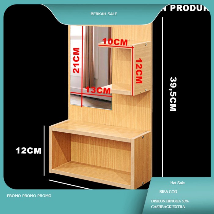 Rak Kosmetik Cermin Rias Make Up Gantung Dinding Kayu MDF - LC105 - KAYU AMBER